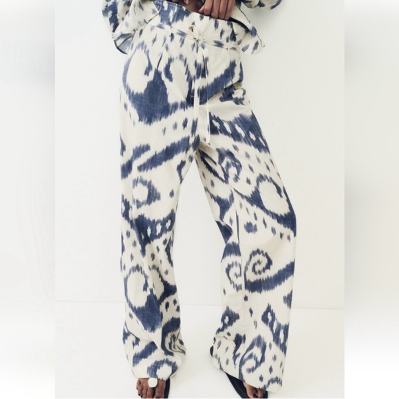 ZARA COTTON BLUE TIE DYE PRINTED TROUSERS - Picture 2 of 8